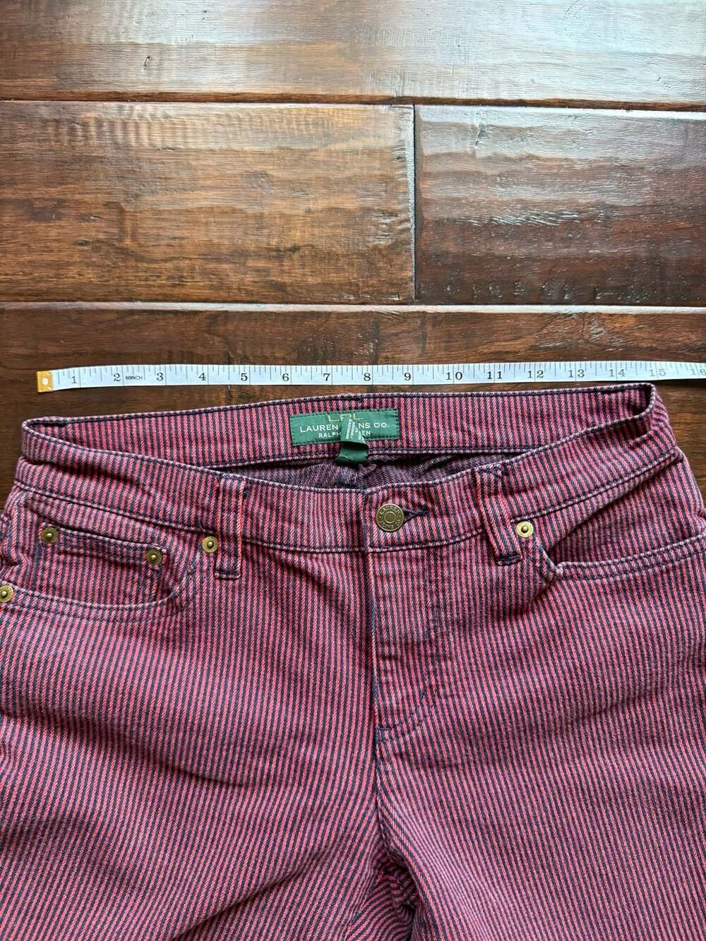 Lauren Ralph Lauren Modern Straight Red and Navy Striped Jeans Size 6 - Picture 8 of 8